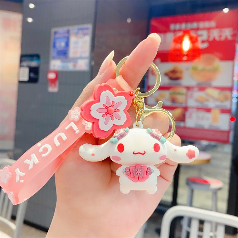 Anime Cartoon Cute Cherry Blossom Season Keychain Creative Pink Hello Kitty Doll Schoolbag Small Gift Pendant