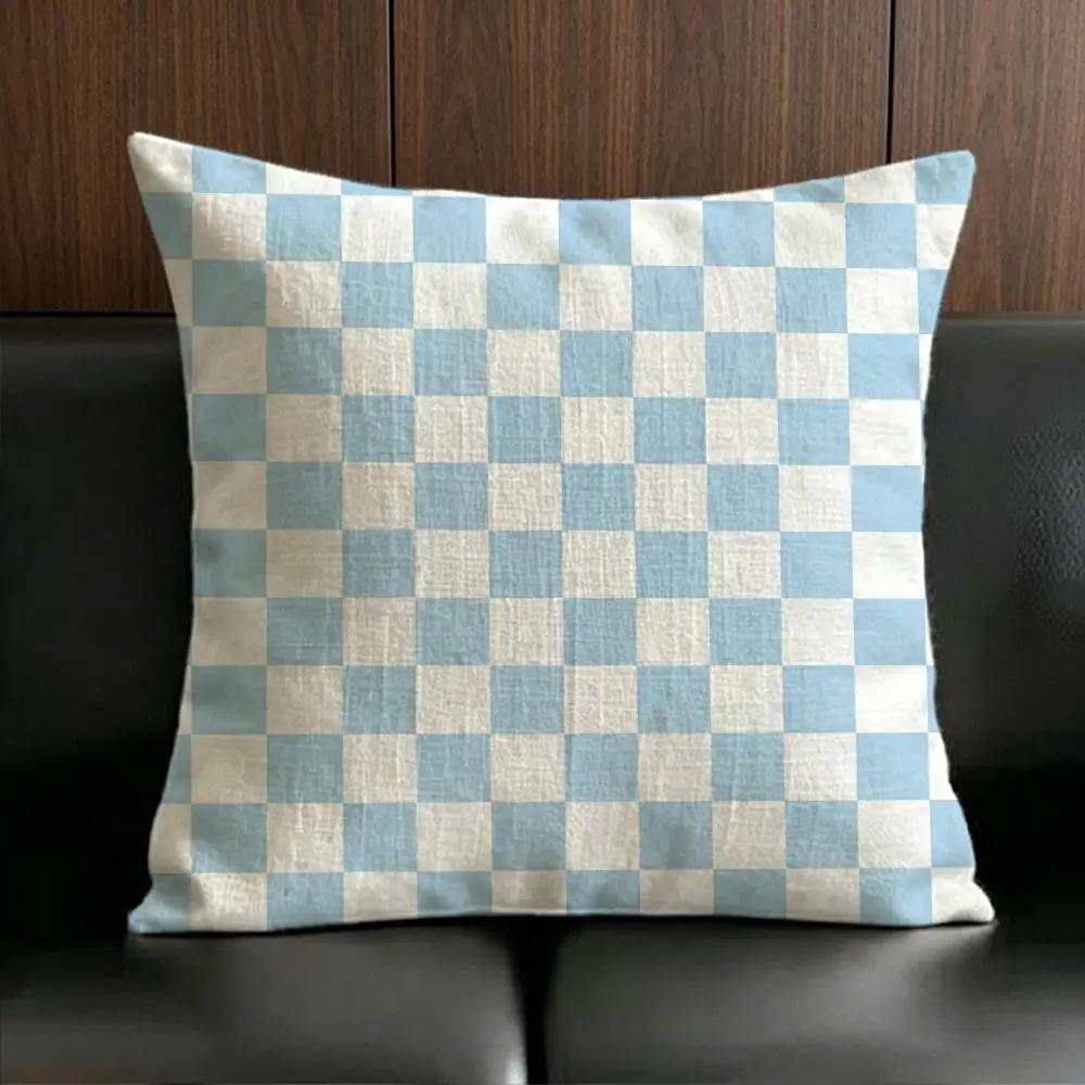 Merchandise Anime Checkerboard Cushion Cover Anti Dustmite Pillowcase Invisible Zipper Silky Short Plush Sofa Cushion Cover