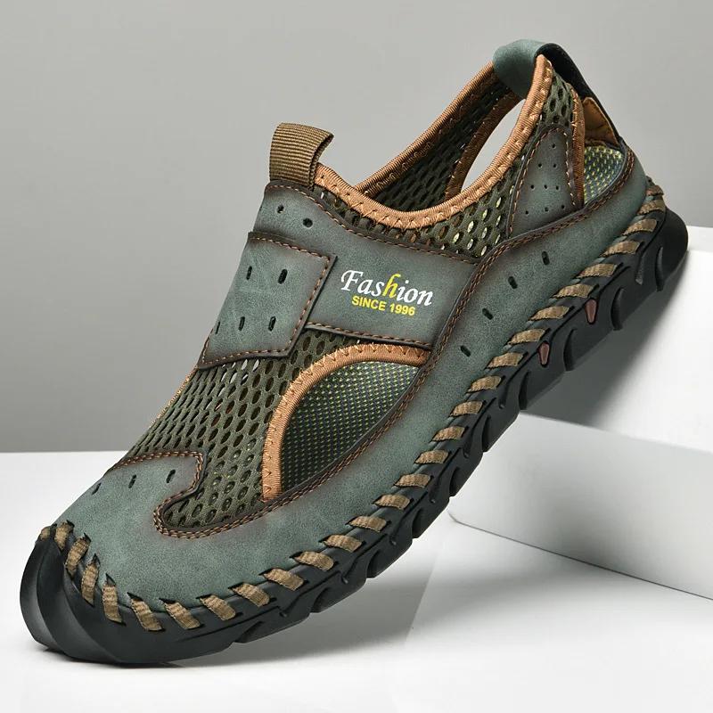 Fashion Men Genuine Leather Shoes Men's Sandals Durable Handmade Stitching Close Toe Non Slip Shoes For Indoor Outdoor Beach 2025