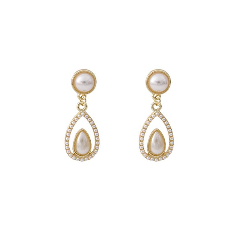 French elegant court style drop-shaped pearl earrings light luxury versatile temperament stud earrings ear jewelry