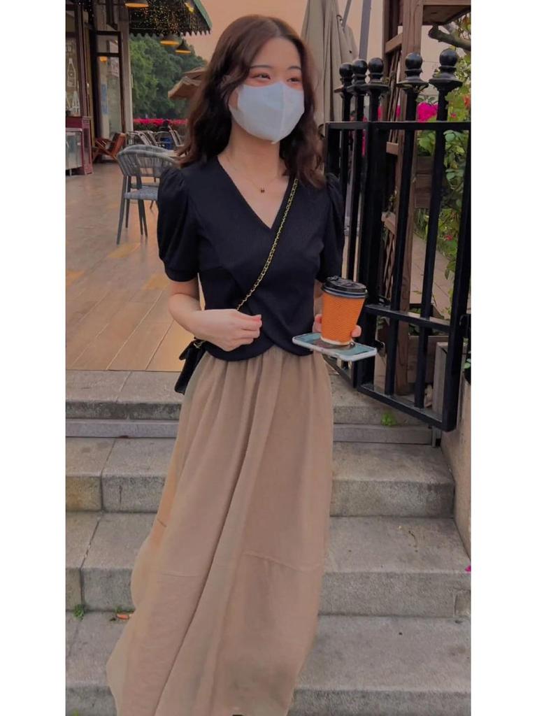 Influencer Women's Summer Two-Piece Set: Short Sleeve Crop Top & High Waist Midi Skirt