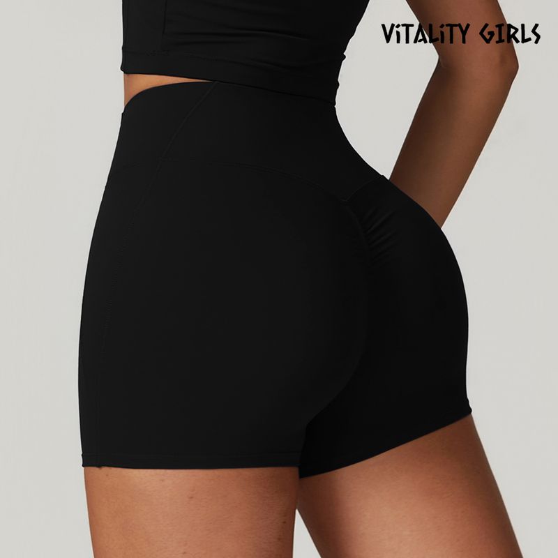 Vitality Girls Fashion Yoga Shorts Seamless High Waist Pleated Hip Lifting Fitness Exercise Shorts Tight