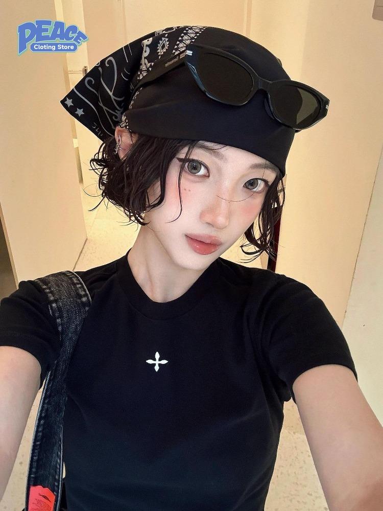 Punk Style Cross Slimming Shirt for Woman Hot Girl Short T-shirt Summer Fashion Casual Comfy Short Sleeve Top 2000s Clothes Y2k