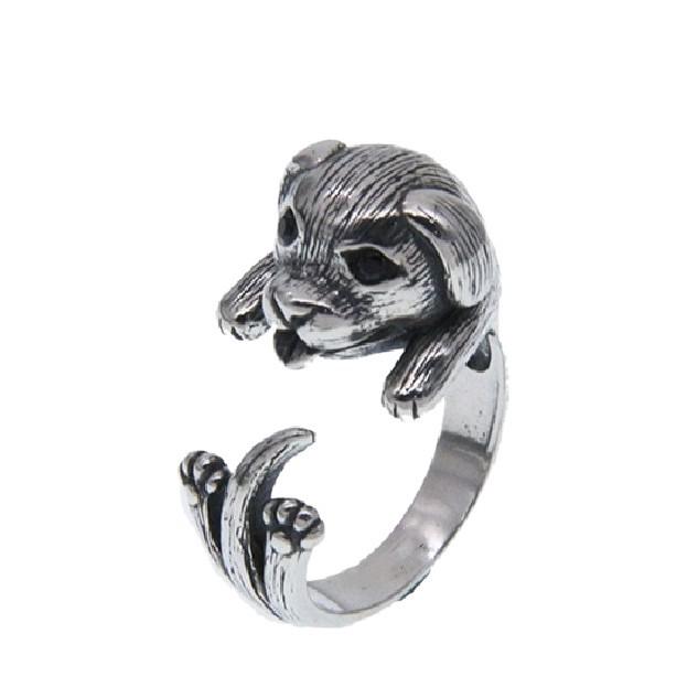 Yin Taifei Thai Silver Playful Puppy Tongue Open Ring - Cute, Trendy Hong Kong Style