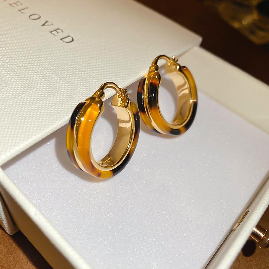 Autumn and Winter Retro Maillard Coffee Color Resin Tiger's Eye Earrings, Ear Buckles, Niche Earrings for Women
