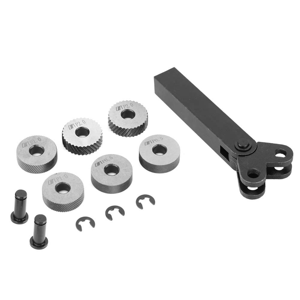 7pcs Steel Knurling Tool 0.512mm Diagonal Dual Wheel Linear Knurl Set Lathe Cutter Machine