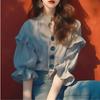 Summer Popular Trend Niche and Unique Top Stylish and Chic Super Good-looking Black and White Striped Ruffle Edge Shirt
