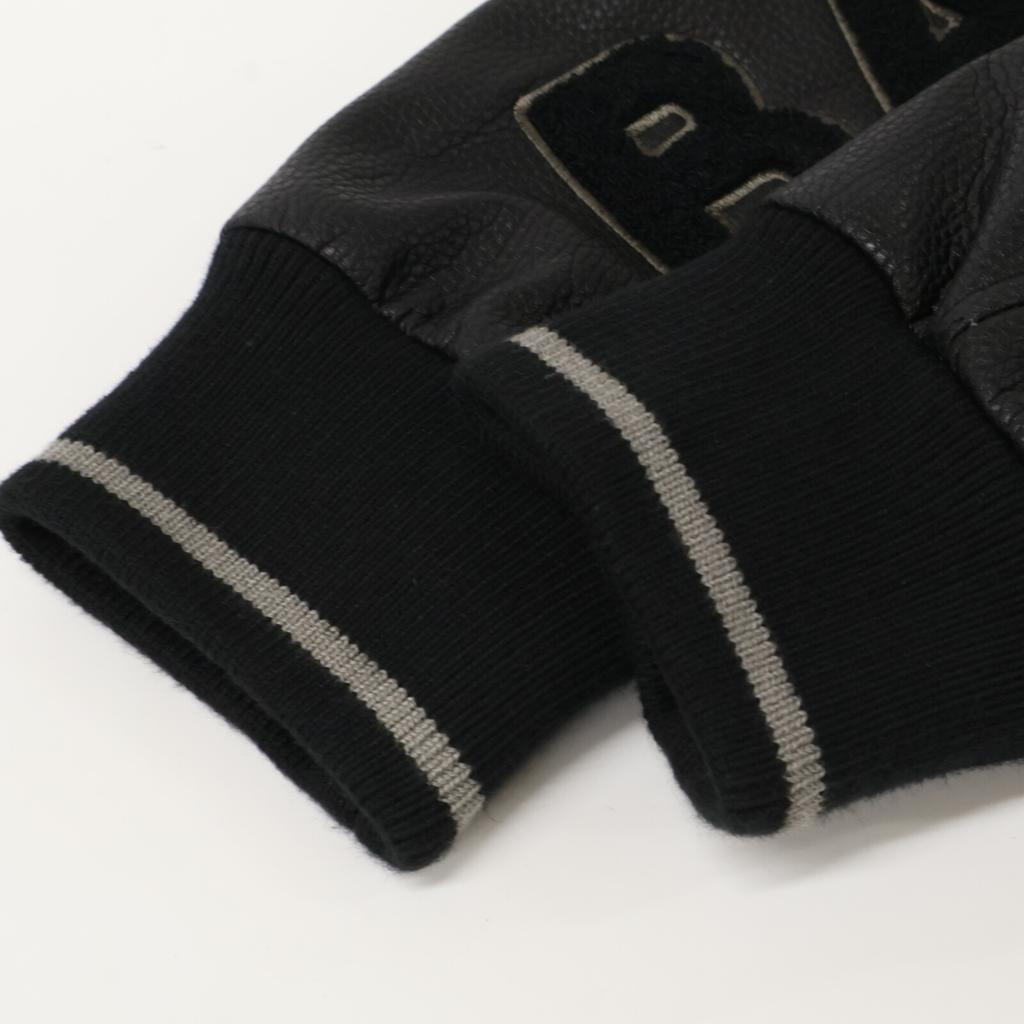 BALMAIN [Excellent Condition] 331025 Wool and Leather Switch Logo Stadium Jacket/ Jacket 54 blackUsed