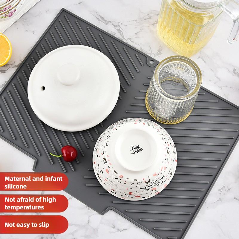 Dish Drying Mat-Silicone Drying Pad for Kitchen Counter,  Non-Slip Drain Pad High-temperature Resistant Kitchen Gadget