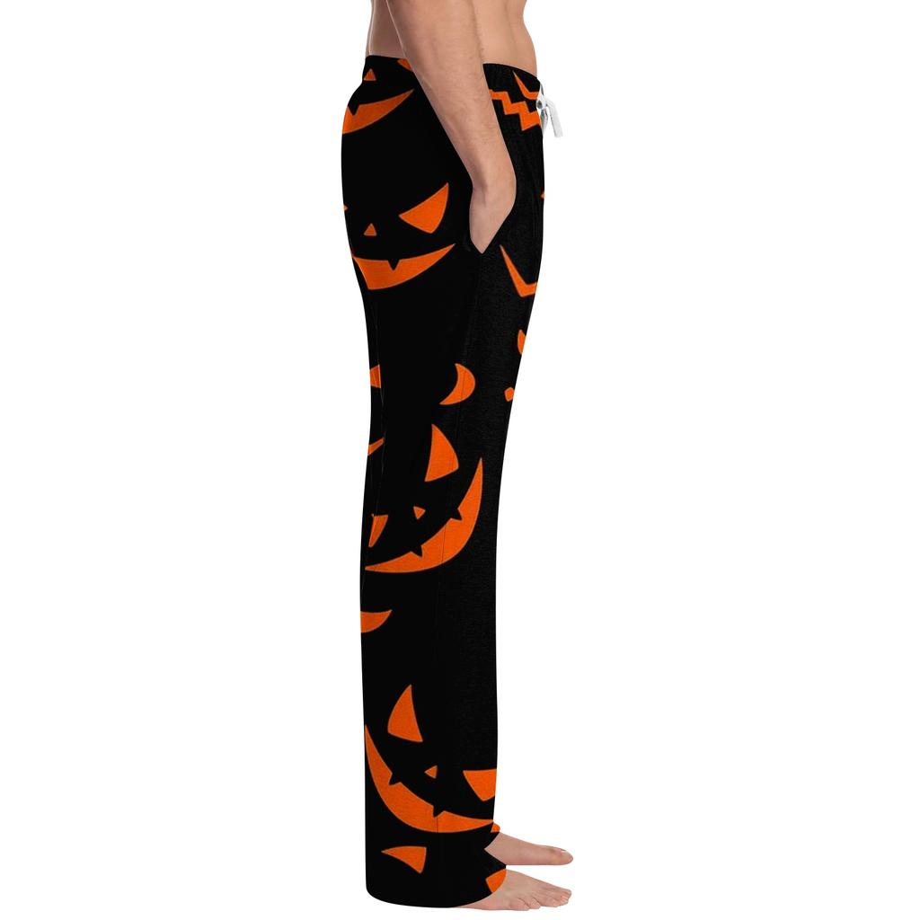 Mens Halloween Printed Drawstring Lounge Pants Casual Relaxed Fit Sleepwear Trousers with Pumpkin Pattern Design