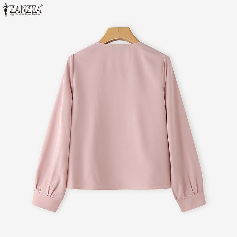 ZANZEA Women Casual Turn Down Collar Long Sleeve Embroidery Splice Fake Two-piece Blouse