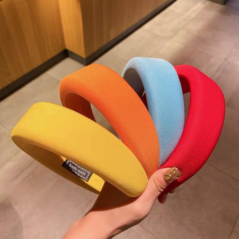 Fascia Estiva Monocolore Coreana con Bordo Ampio e Testa in Spugna per Donna - Accessorio per Capelli Sottile per la Parte Superiore del Cranio