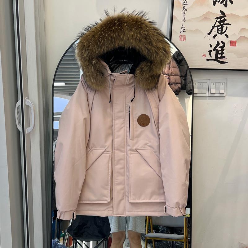 Parker down jacket women's medium and long thickened winter new big fur collar tooling small couple jacket