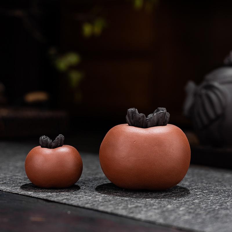 

Набор чайных питомцев из исинской глины в форме хурмы: Пара ручной работы для чайной церемонии Handmade Persimmon Ruyi - Small