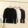 Girls Bottoming Shirt  New Long-sleeved Tees Child Girl Puff Sleeve T-shirt  Spring Autumn  Kids Round Collar Tops