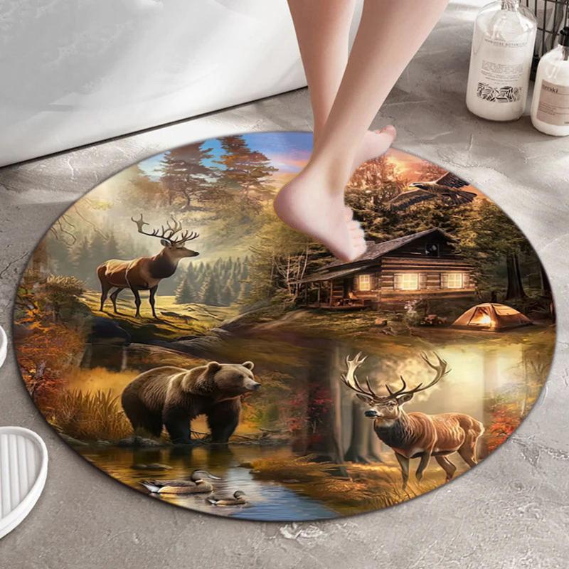 Wilderness Cabin Serenity Round Rug Home Soft Decorative Anti Slip Yoga Table And Chair Mat Carpet Outdoor Floor Mat Carpet S7