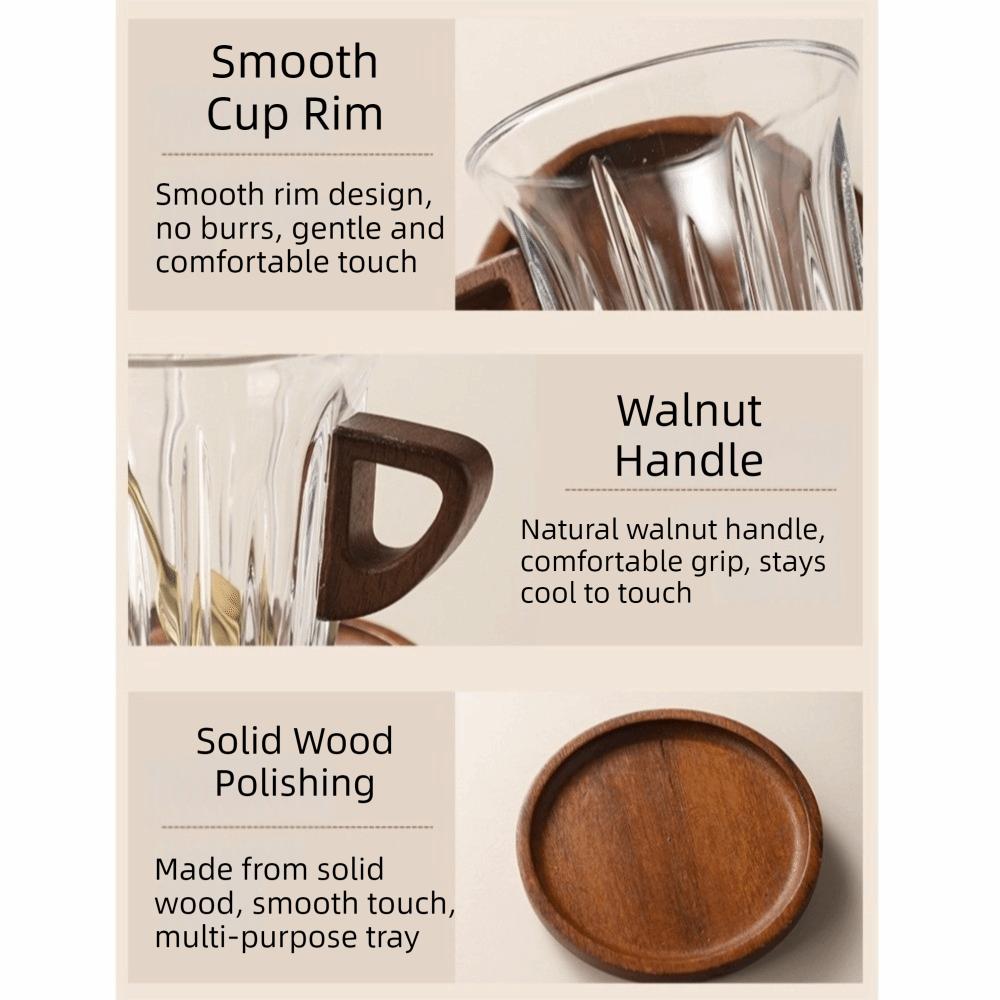 Wooden Plate Espresso Latte Cup Heat-resistant Glass Coffee Cup Milk Tea Cup  Tea Ceremony