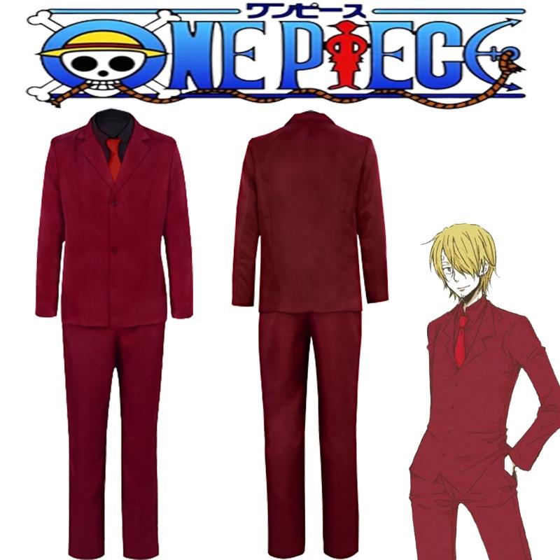 Piece Sanji One Cosplay Costume Outfit Red Suit Halloween Carnival Uniform Party
