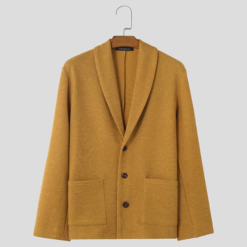 

INCERUN Мужское трикотажное пальто с заостренными лацканами и длинными рукавами, на пуговицах, с карманами, трикотажные свитера 4XL жёлтый