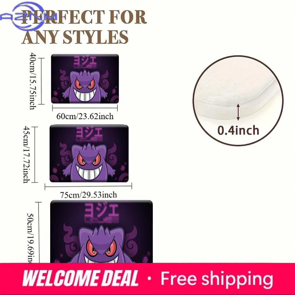 Anime Pokemon Gengar Purple Neon Style Print Non-slip Doormat, Soft Absorbent Floor Rug for Bathroom Bedroom Entrance, Home Deco