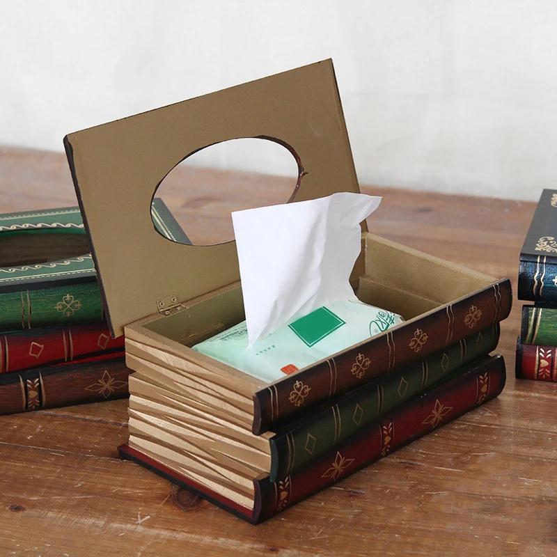 Vintage Tissue Box Paper Storage Holder Table Kitchen Napkin Organizer Box Creative Book Handkerchief Container Home Decoration