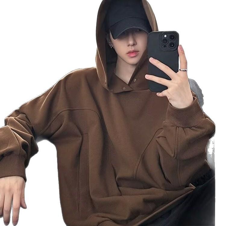 American retro heavy stiff hooded sweater men's and women's spring and autumn high-end niche high street vibe hoodie jacket