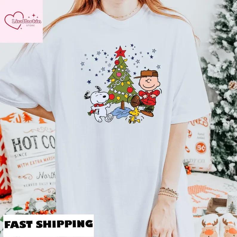Tree Snoop Charlie Brown Woodstock Shirt Cute Dog Winter Mery Christmas Funny S