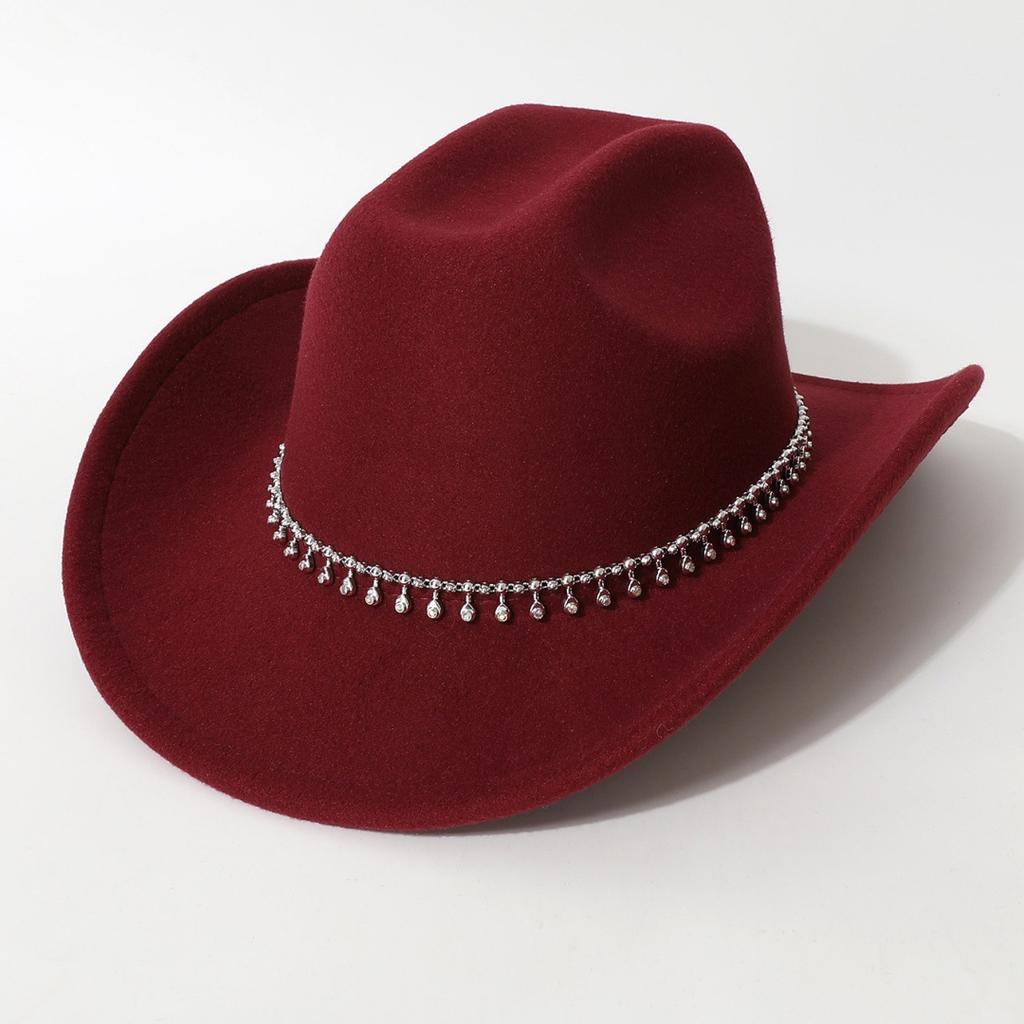Women's Unisex Western Cowboy Hat with 3D Round Gems, Rhinestones, Rivets, and Chain Decorations, Wedding Party Hat