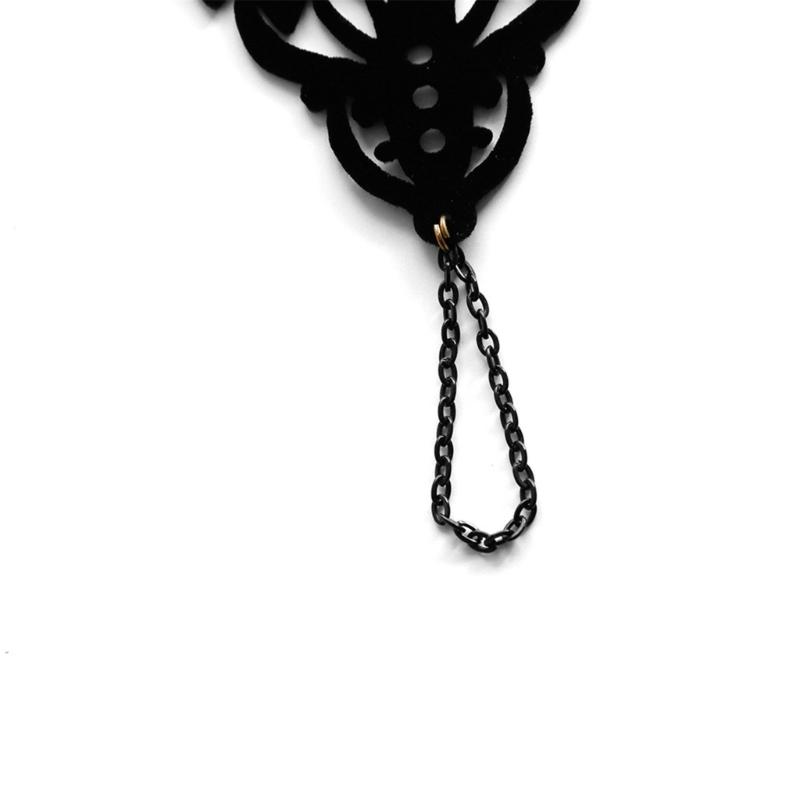 Gothic Black Lace Bracelet with Finger Rings Steampunk Vampire Wristband Halloween Victorian Costume Accessories