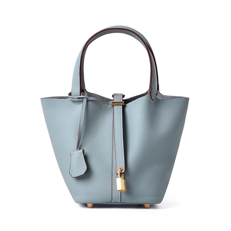 Premium Läder Hinkväska, Stor Kapacitet Axelremsväska, Kvinnors Grönsakskorg Handväska, Mammaväska, Bruds Bröllopsväska