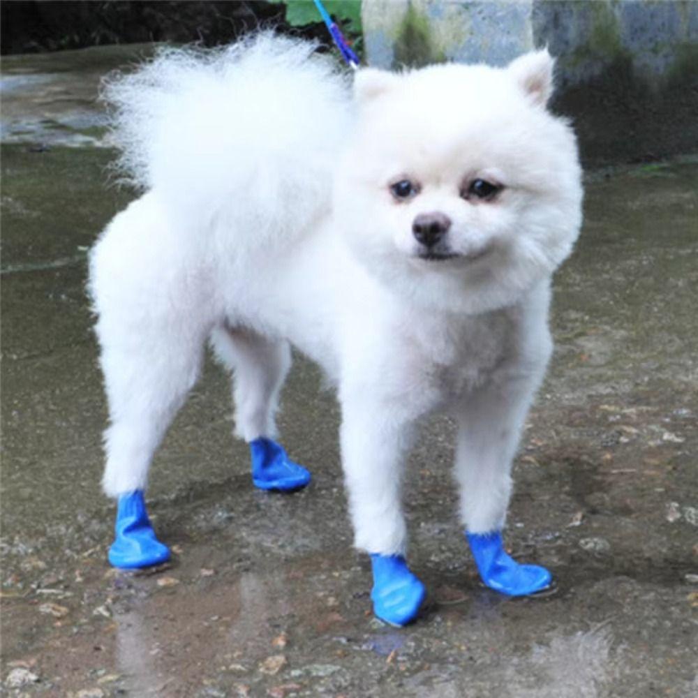 4Pcs Waterproof Pet Rain Boots Anti-slip Dog Shoe Covers for Small Dog Chihuahua Large Dogs