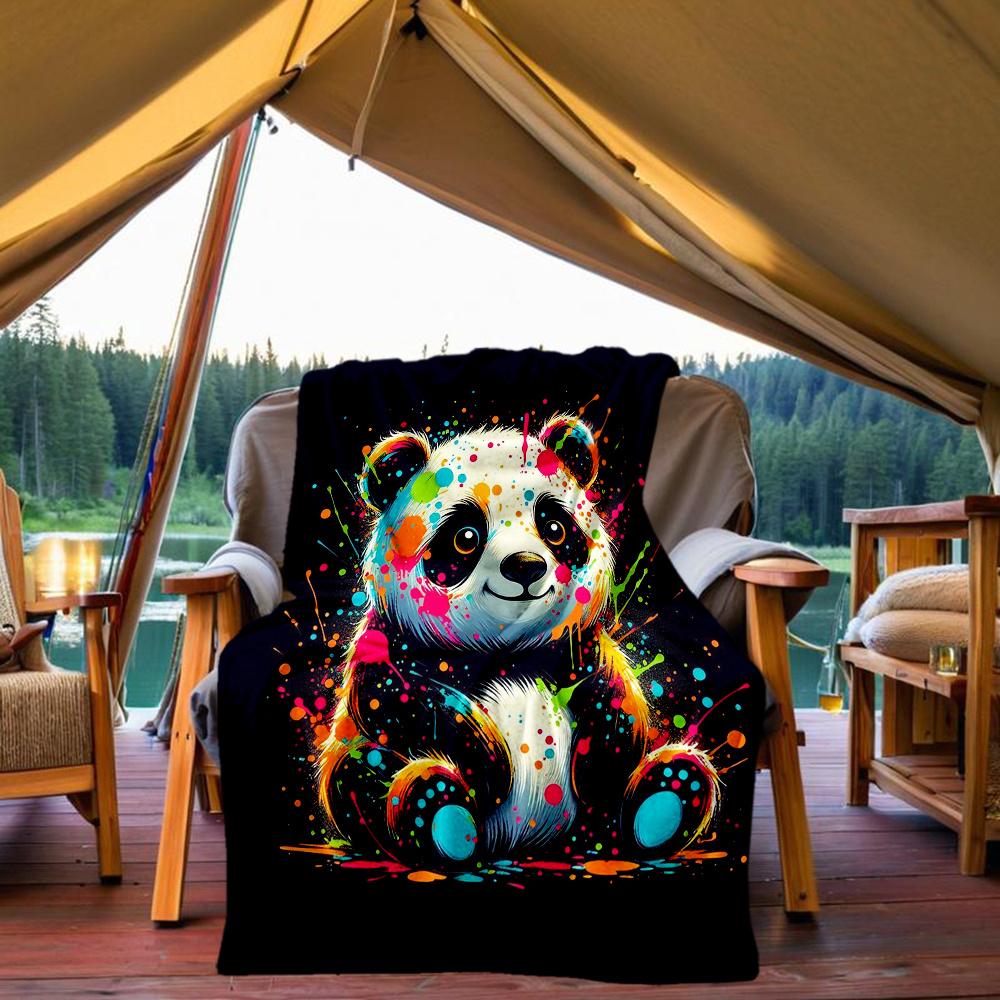 1pc Colorful Panda Flannel Blanket, Comfortable and Warm Blanket, for Camping Sofa Bed and Couch Office036