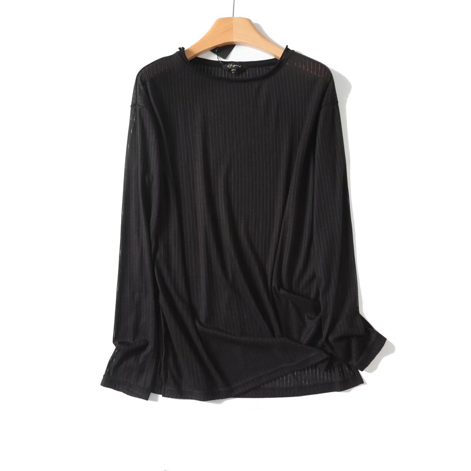 

2025 Spring Women s Minimalist Round Neck Sheer Knit T-Shirt M