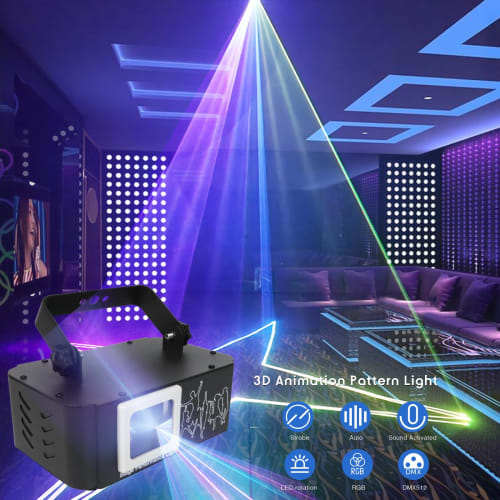 PAIFIEVD 3D RGB Beam Projector Light, 500mW Animated Disco Light, Music Sound Activated Stage Light Support DMX512, Beam Effect Scan Light for Bar Wed