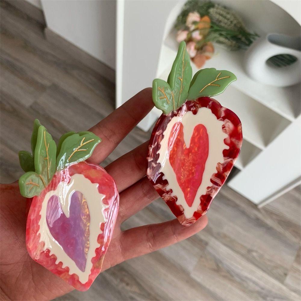 Love Acetic Acid Hair Clip French Style Fruit Hairpin Sweet Heart Strawberry Hair Claw  Travel