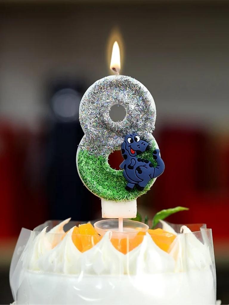 Świeczka urodzinowa z brokatem dinozaura, wysokość 3 cale, brokatowy wzór 3D, topper na tort, świeczki urodzinowe na tort z motywem zielonych zwierząt