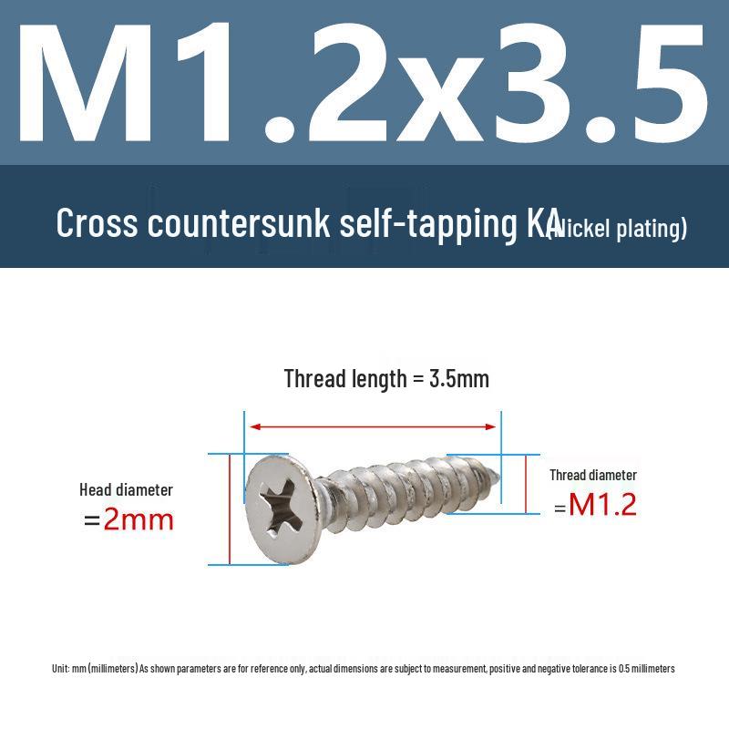 YiguYigu Nickel-Plated Phillips Flat Head Self-Tapping Screws M1-M5, Carbon Steel