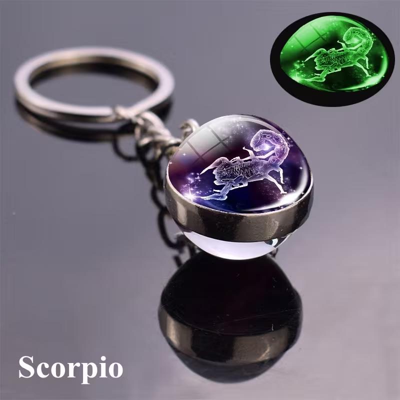 12 Constellations Glass Ball Keychain Zodiac Pendant Key Ring for Women Men