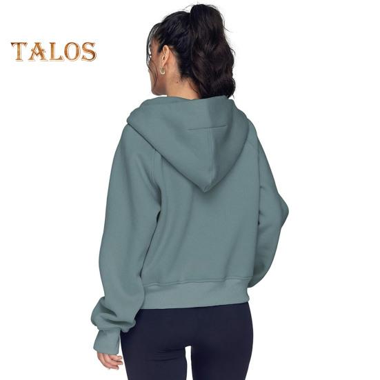 Hanorac cu glugă, toamnă, iarnă, buzunar cu jumătate de fermoar, mâneci lungi, lejer, gros, culoare pură, manșetă elastică, îmbrăcăminte de zi cu zi, top sport casual