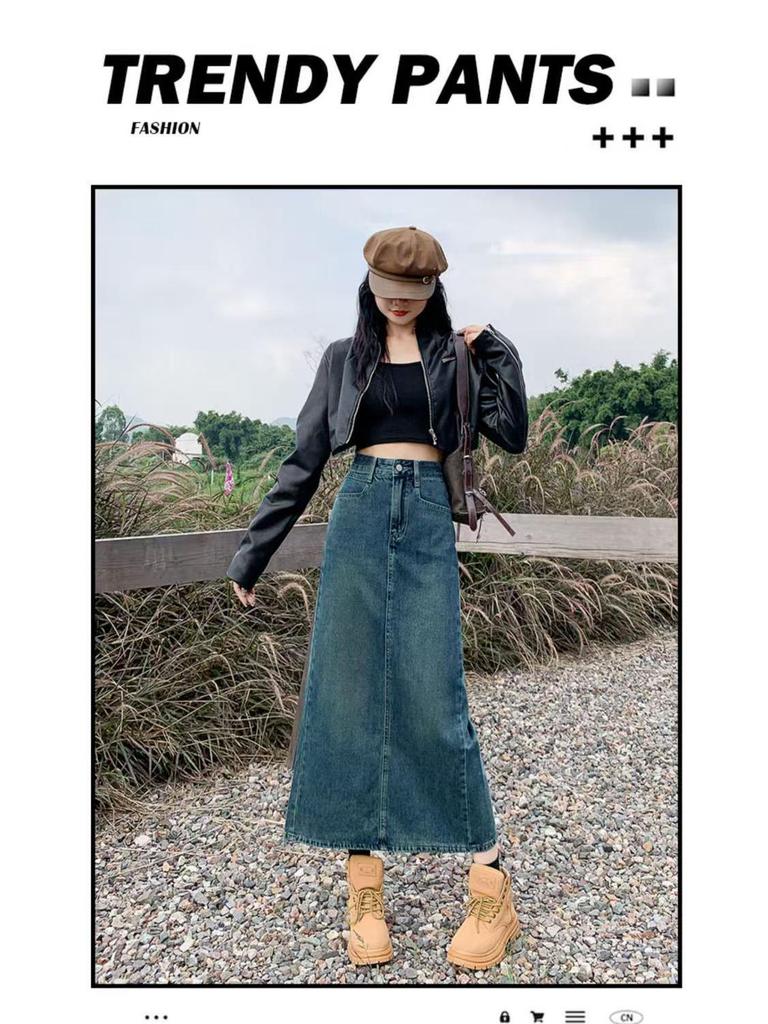 High-Waisted Midi Denim Bodycon Skirt: Women's 2025 A-Line Fashion with Slit