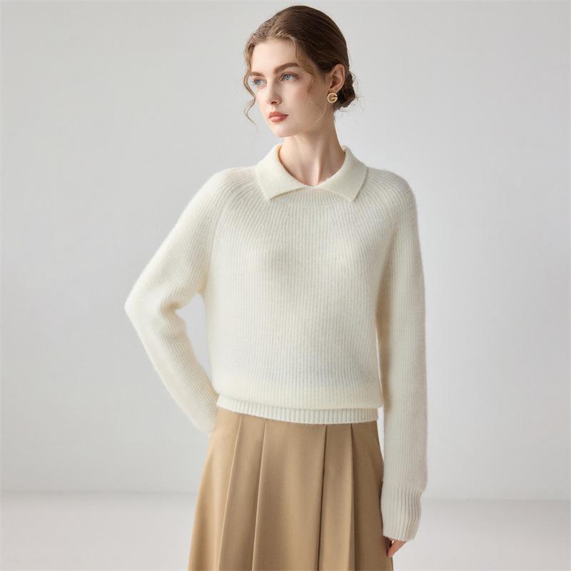 Elegant Lapel Cashmere Knitwear: Women's Long Sleeve Doll Collar Casual Sweater