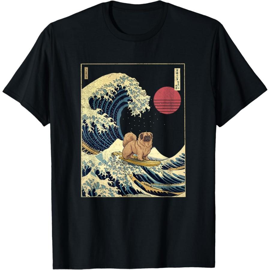 Pekingese Japanese Kanagawa Wave Funny Surf Dog Men Women Girls Kids T-Shirt S