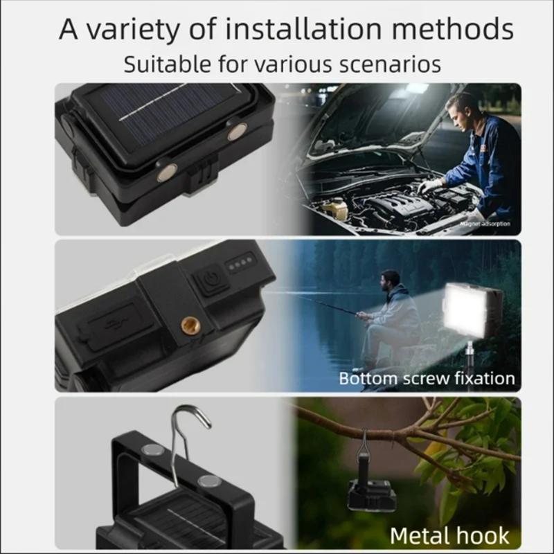 Super Bright Solar Work Light LED Portable Flood Lights with Stand 4Modes Waterproof Rechargeable Outdoor Lamp for Job Site Camping