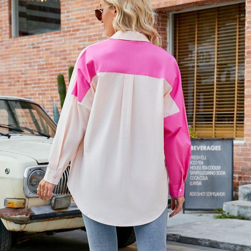Fashion Color Patchwork Shirt Loose Tops Women Shirts Blouses Spring And Summer 2023  Casual Long Sleeve Shirt Clothes 24913