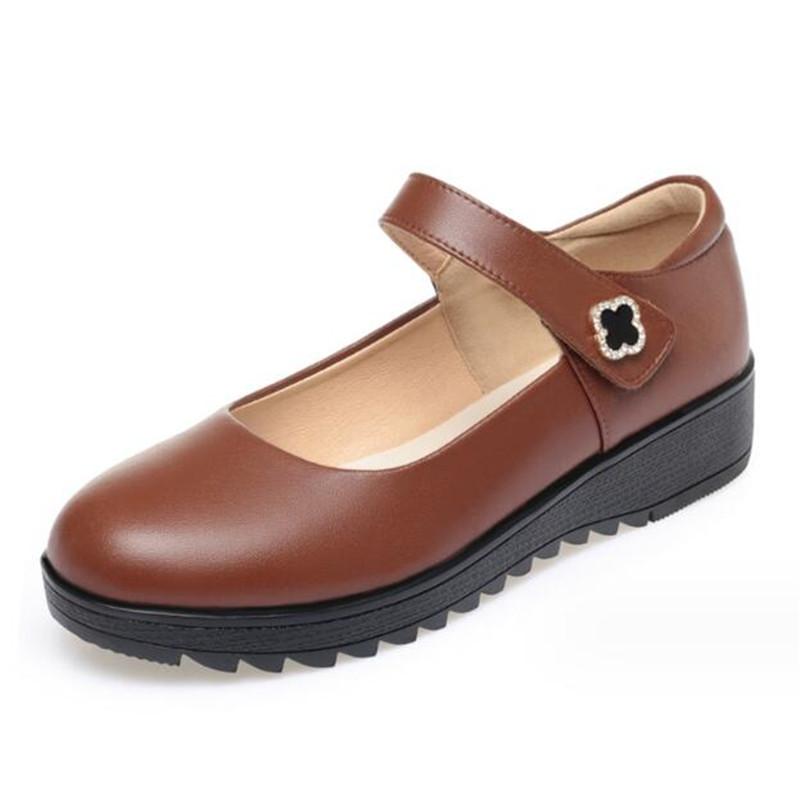 Fashion Women's Wedge Shoes Women Ankle Strap Casual Flat Shoes Woman Work Office Pumps Comfort Genuine Leather Shallow Mouth Mom Shoes