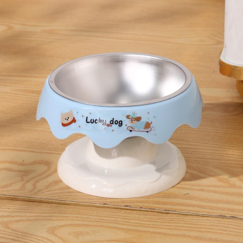 High-Leg Stainless Steel Cat Bowl - Anti-Tip, Neck Protection, Macaron Colors for Cats & Kittens