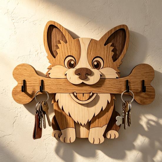 Colgador de llaves, Montado en la pared, Diseño sin perforaciones, con Gancho de almacenamiento con forma de perro de dibujos animados, Portallaves resistente, a prueba de humedad, que ahorra espacio, para el hogar, la cocina