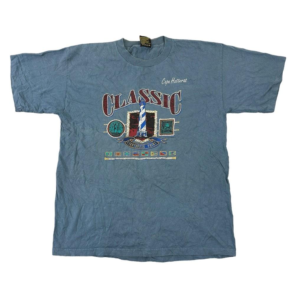 Vintage Graphic Print T-shirt 90s USA Blue Mens