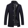 Men's Solid Color Casual Woolen Coat, Autumn Winter Warm Stand Collar Thickened Overcoat with Detachable Vest