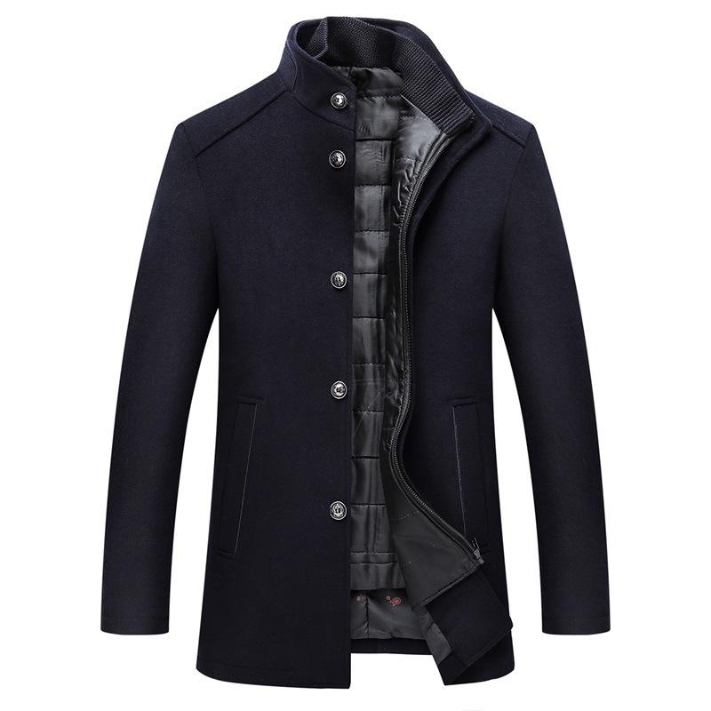 Men's Solid Color Casual Woolen Coat, Autumn Winter Warm Stand Collar Thickened Overcoat with Detachable Vest